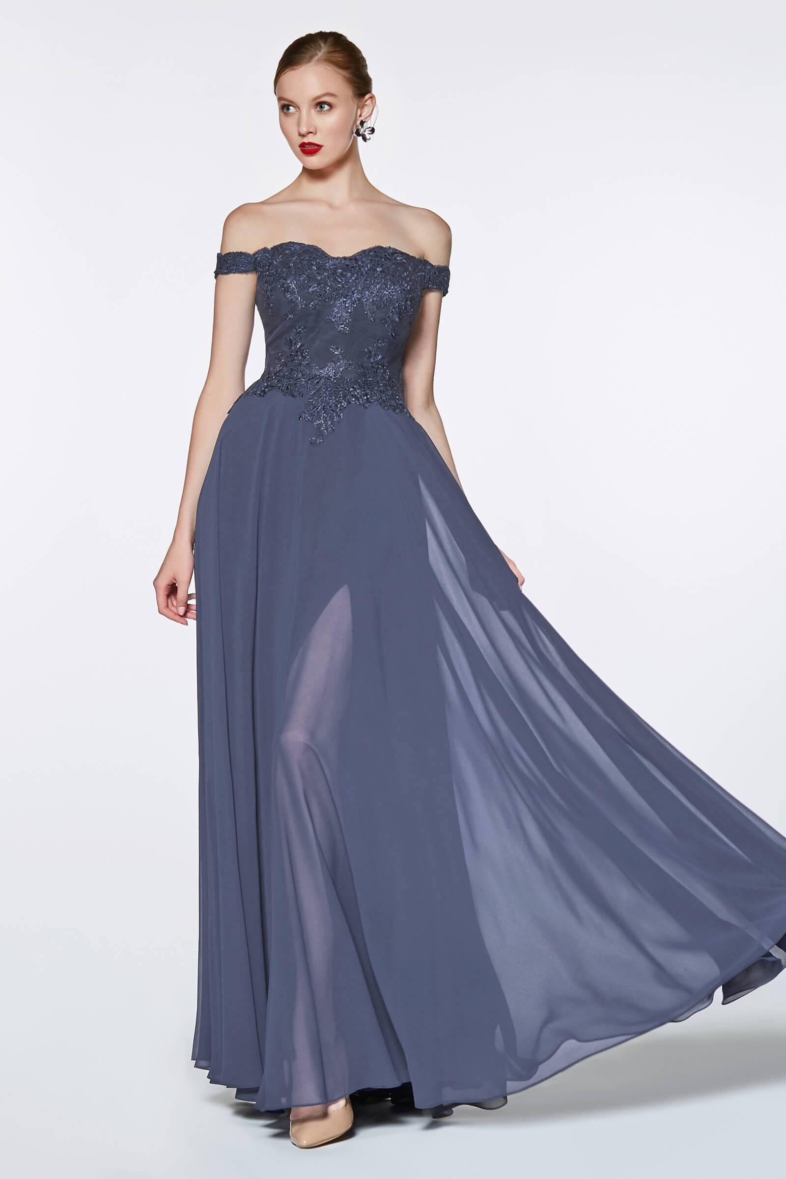 Prom Long Formal Off Shoulder Evening Lace Dress Smoky Blue