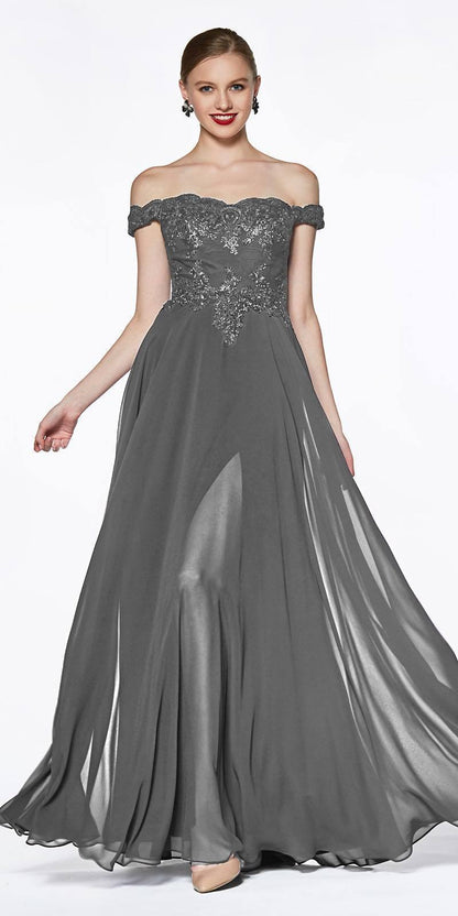 Prom Long Formal Off Shoulder Evening Lace Dress Charcoal