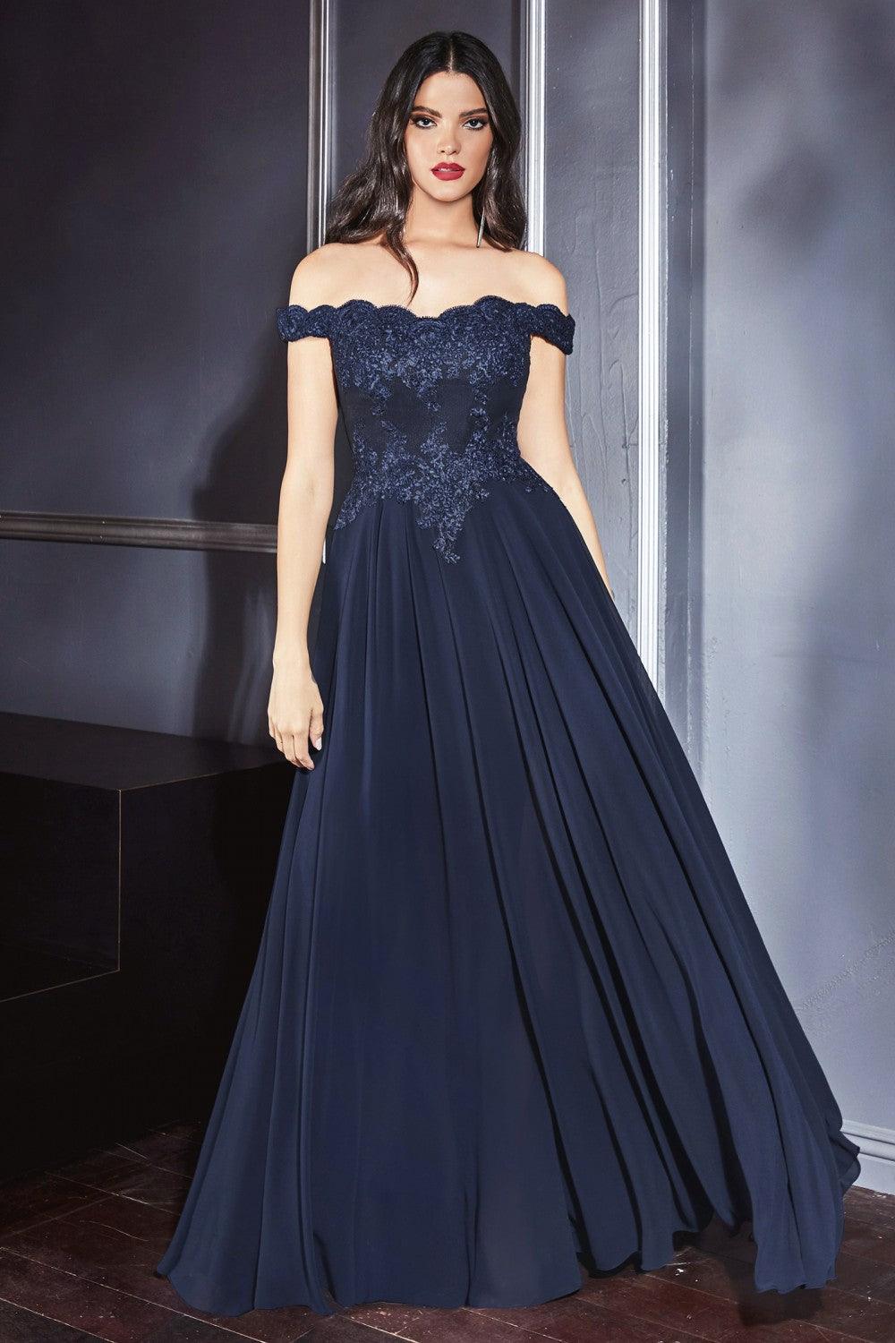 Prom Long Formal Off Shoulder Evening Lace Dress Navy