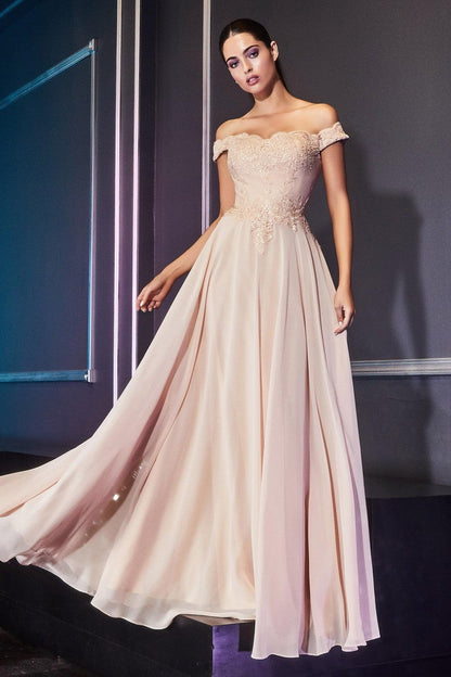 Prom Long Formal Off Shoulder Evening Lace Dress Champagne