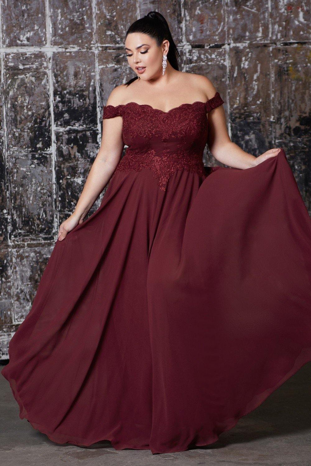 Prom Long Formal Off Shoulder Evening Lace Dress Dark Burgundy
