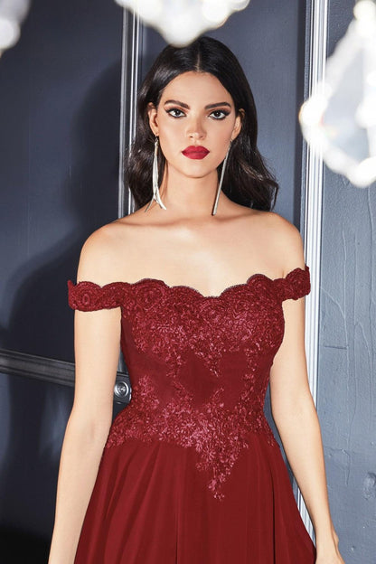 Prom Long Formal Off Shoulder Evening Lace Dress Burgundy