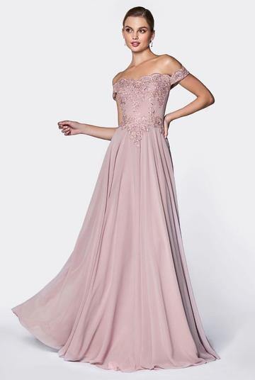 Prom Long Formal Off Shoulder Evening Lace Dress Mauve