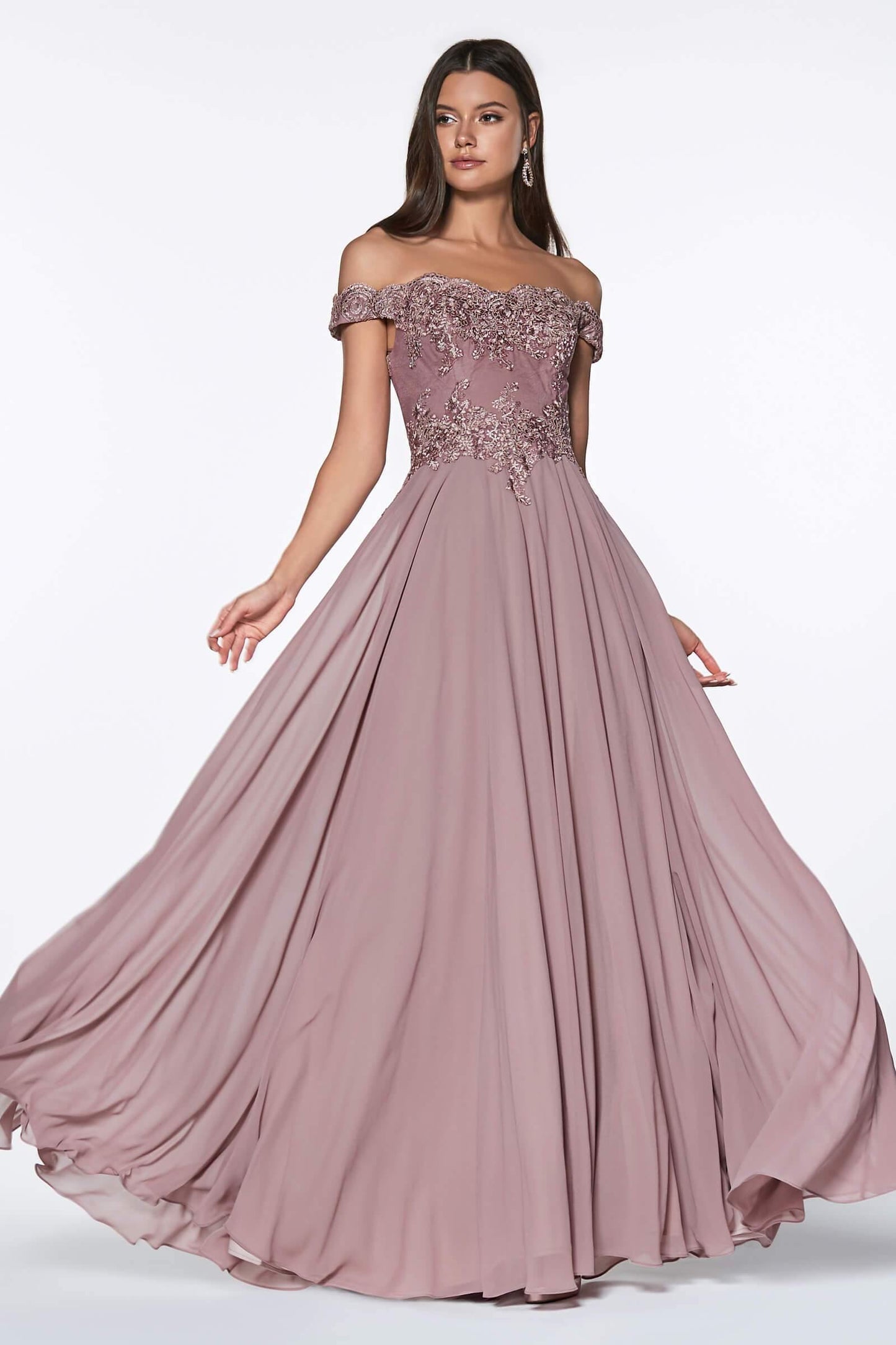 Prom Long Formal Off Shoulder Evening Lace Dress Mauve