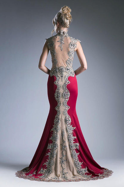 Long Cap Sleeve Plus Size Prom Evening Dress - The Dress Outlet Cinderella Divine