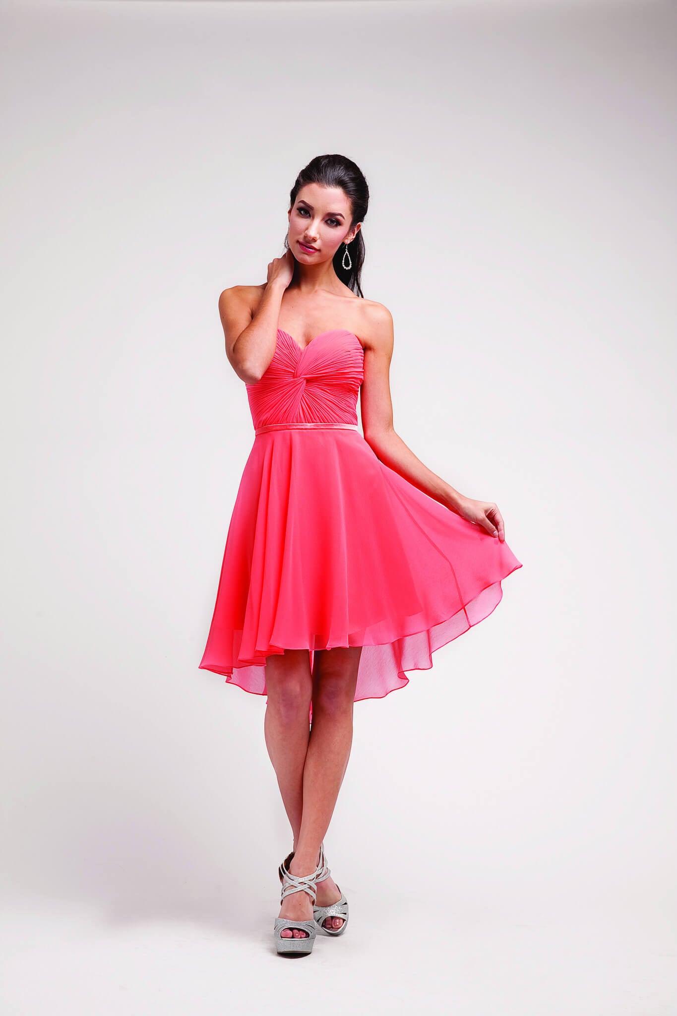 Prom High Low Strapless Chiffon Bridesmaids Dress - The Dress Outlet Cinderella Divine