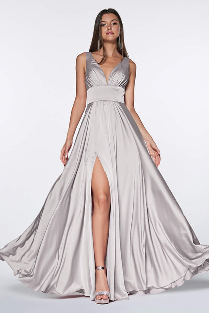 Satin Prom Long High Slit Dress - The Dress Outlet Cinderella Divine