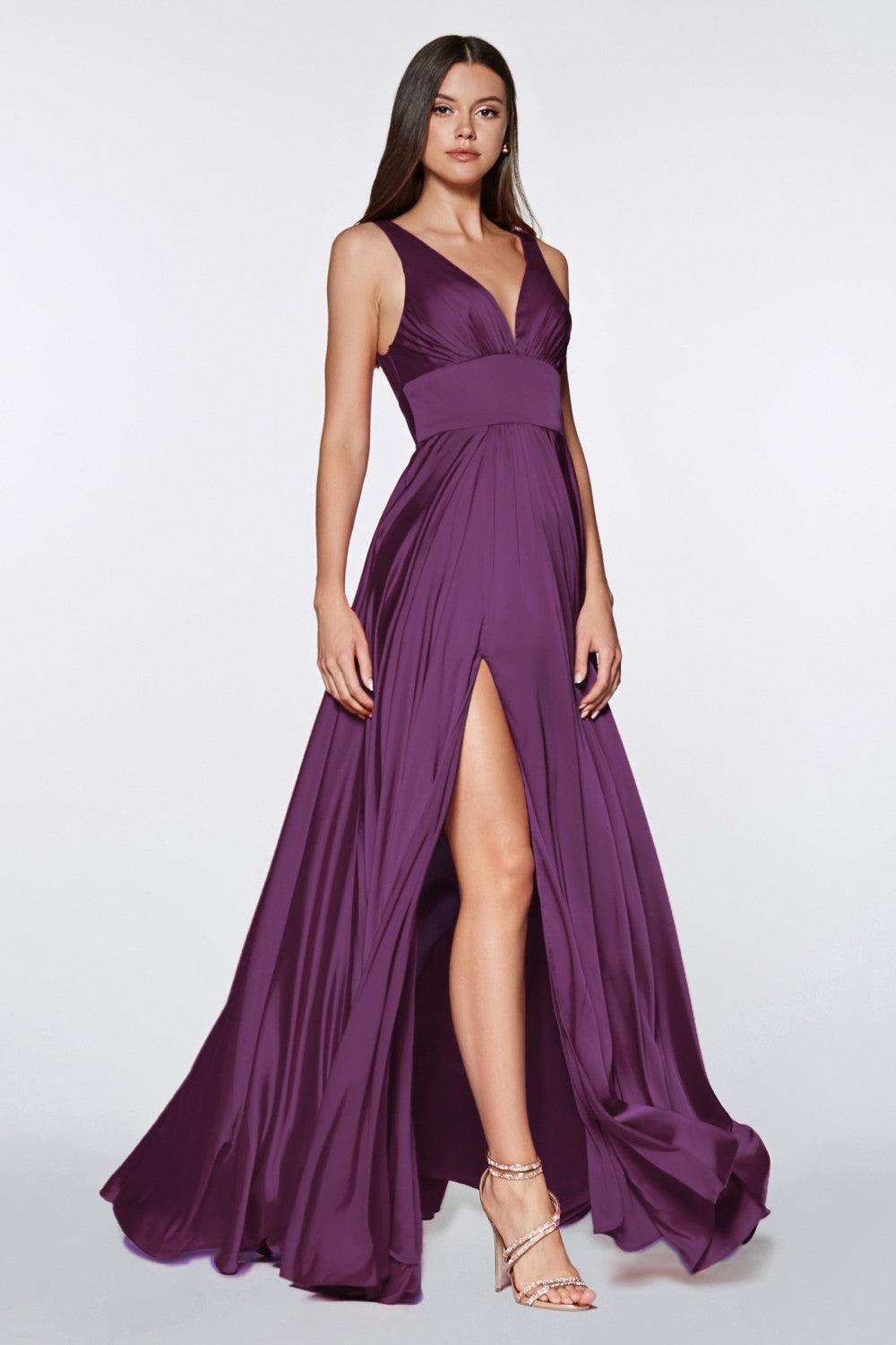 Satin Prom Long High Slit Dress - The Dress Outlet