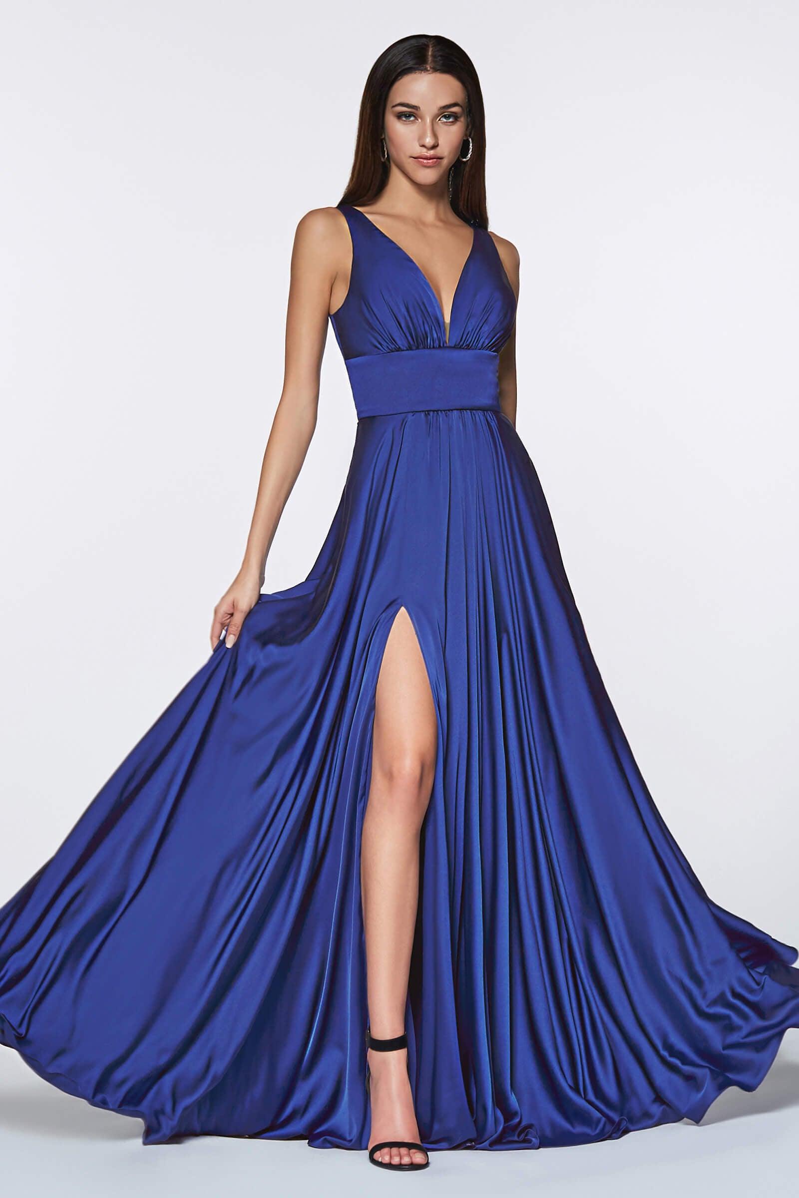 Satin Prom Long High Slit Dress - The Dress Outlet Cinderella Divine