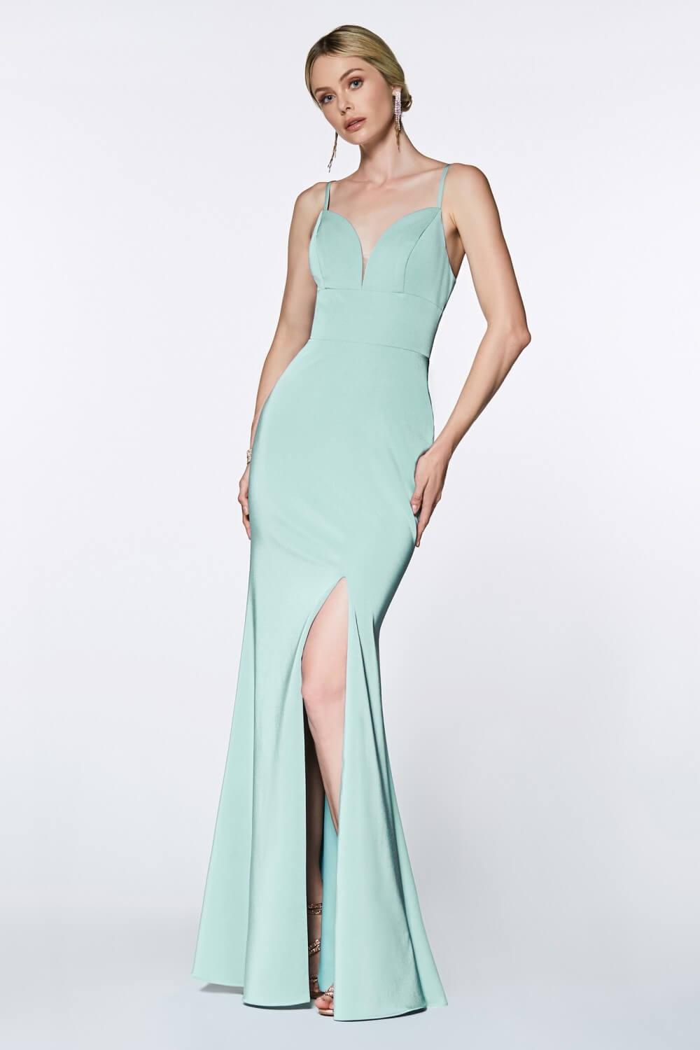 Long Sleeveless V Neck High Slit Prom Dress Evening Gown 