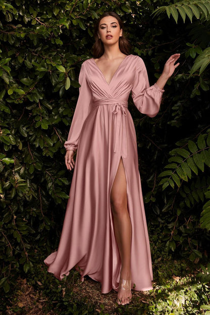 Formal Long Sleeve Dress Evening Gown Rose Gold
