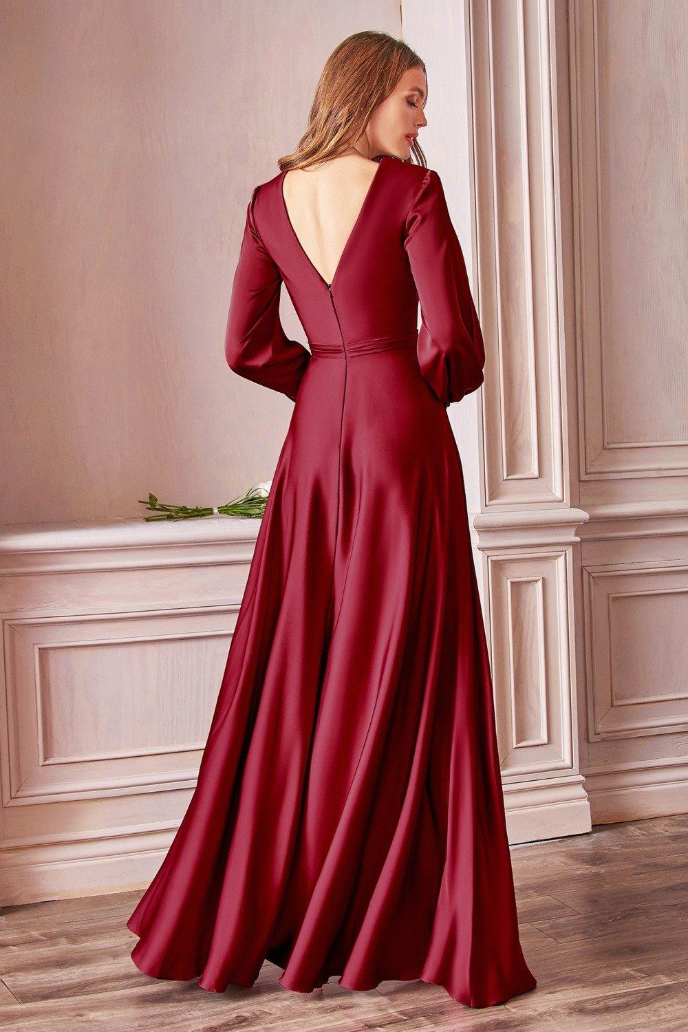 Formal Long Sleeve Dress Evening Gown Burgundy