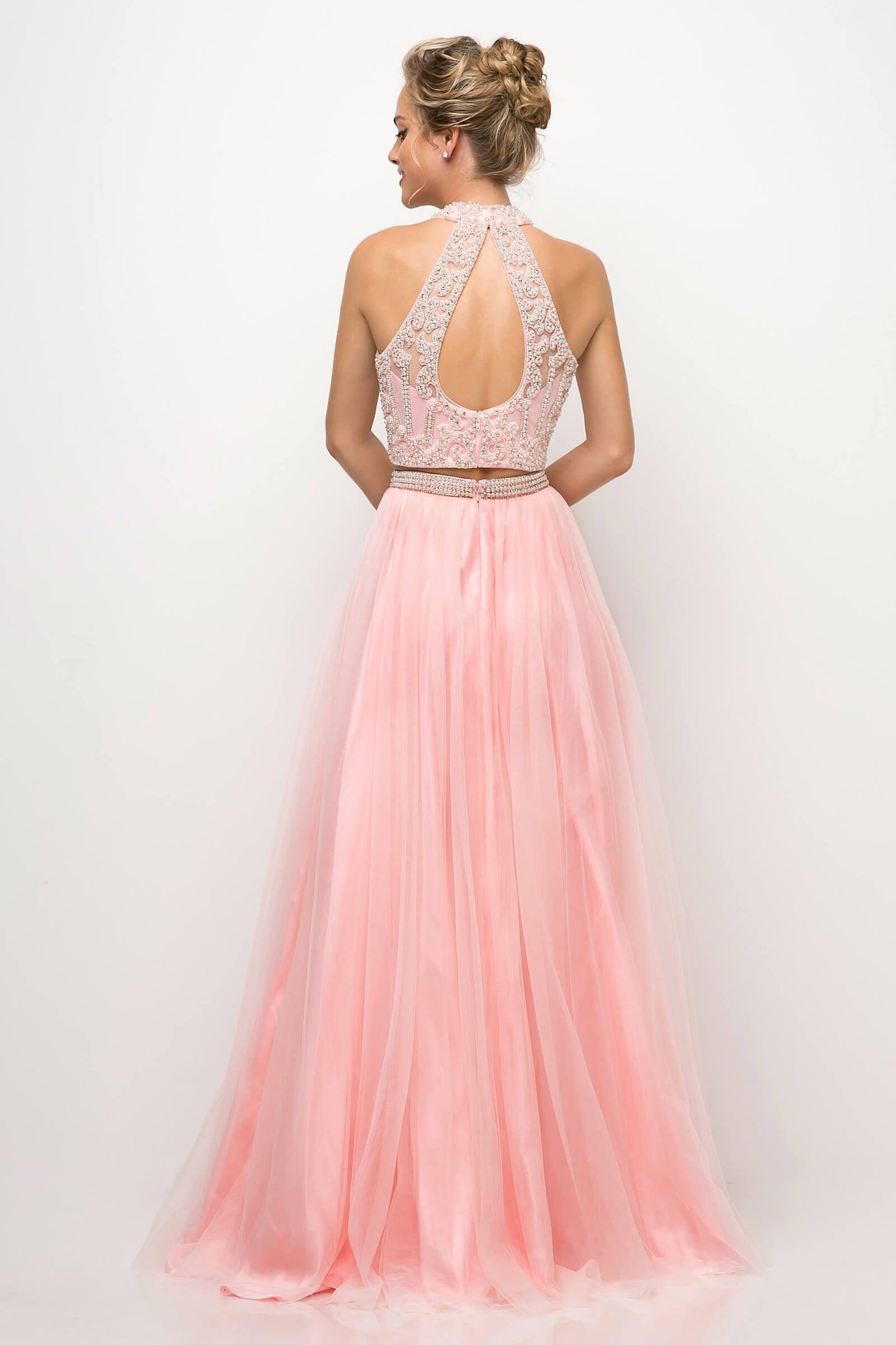 Long Ball Gown Beaded 2 Piece Prom Dress - The Dress Outlet Cinderella Divine