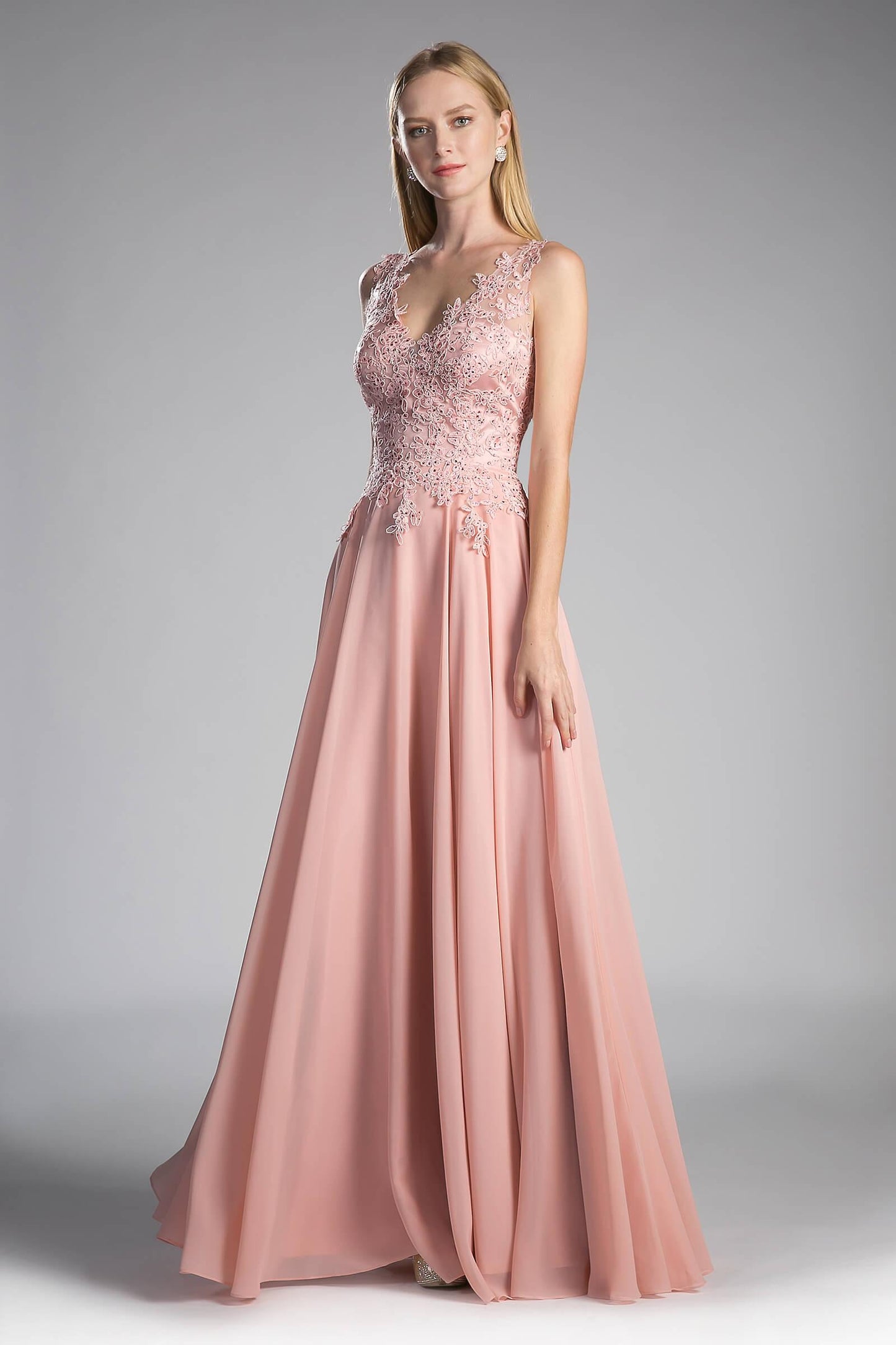 Long Chiffon V-Neck Prom Sleeveless Formal Dress - The Dress Outlet Cinderella Divine