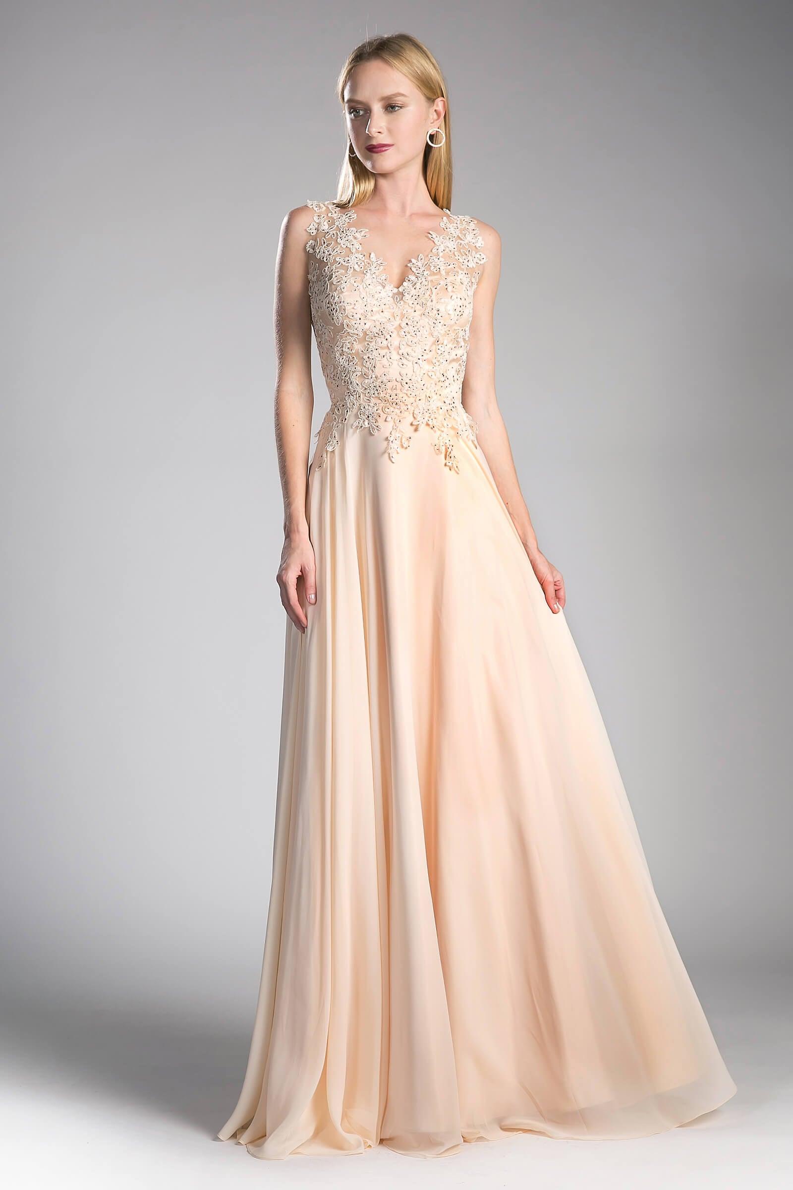 Long Chiffon V-Neck Prom Sleeveless Formal Dress - The Dress Outlet Cinderella Divine