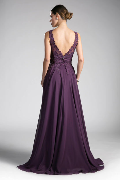 Long Chiffon V-Neck Prom Sleeveless Formal Dress - The Dress Outlet Cinderella Divine