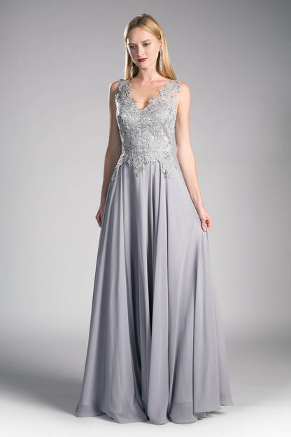 Long Chiffon V-Neck Prom Sleeveless Formal Dress - The Dress Outlet Cinderella Divine