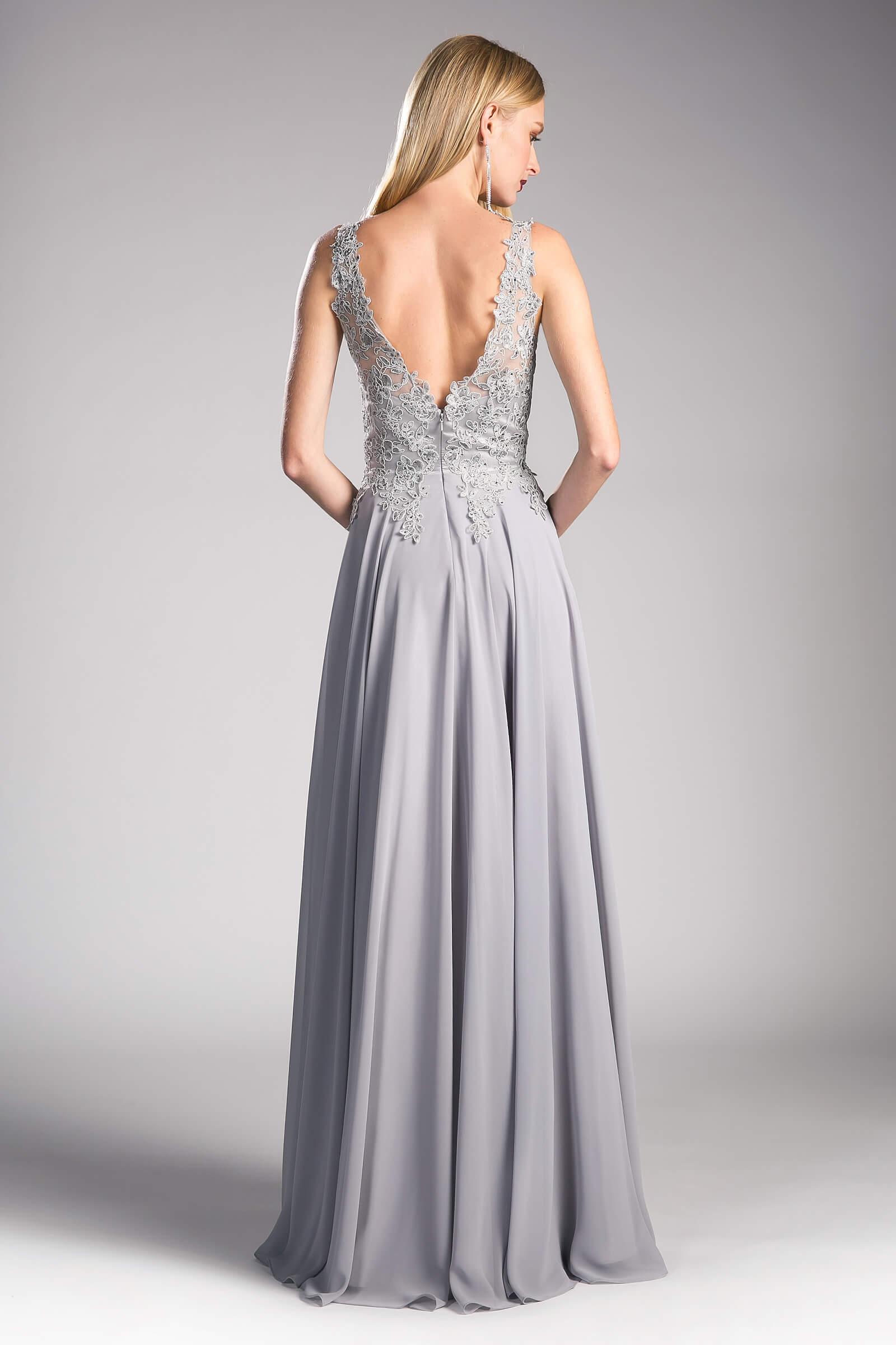 Long Chiffon V-Neck Prom Sleeveless Formal Dress - The Dress Outlet Cinderella Divine