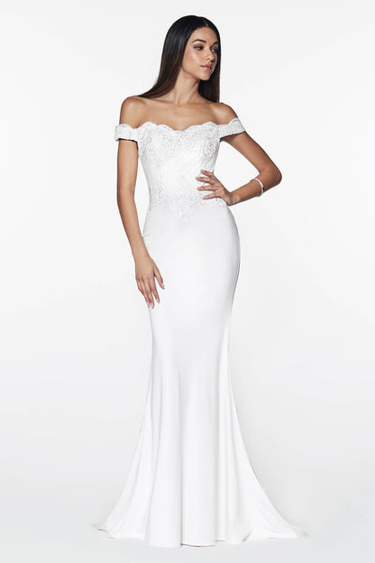 Long Off Shoulder Formal Prom Dress Gown - The Dress Outlet Cinderella Divine