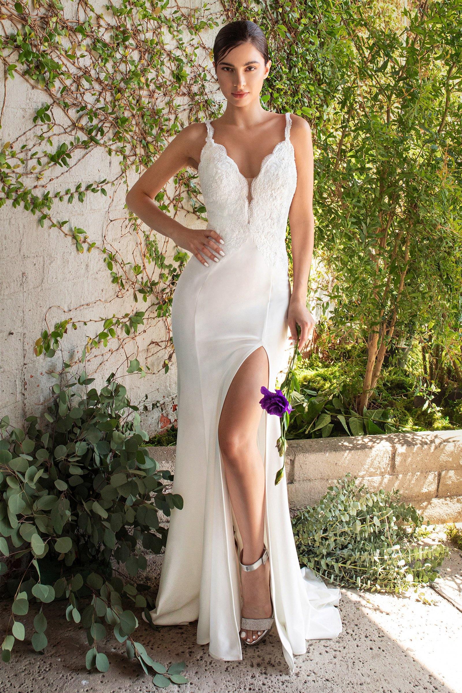 Fitted White Long Bridal Dress - The Dress Outlet