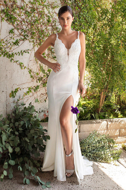 Fitted White Long Bridal Dress - The Dress Outlet