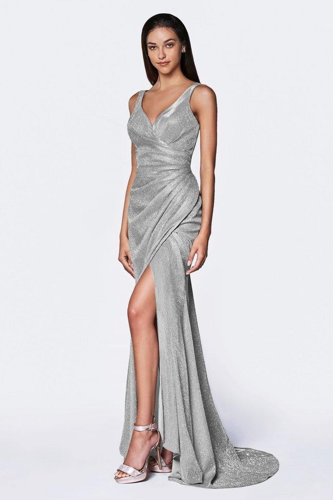 Long Formal Form Fitting Glitter Prom Dress - The Dress Outlet Cinderella Divine