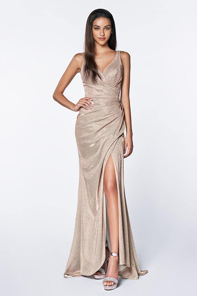 Long Formal Form Fitting Glitter Prom Dress - The Dress Outlet Cinderella Divine