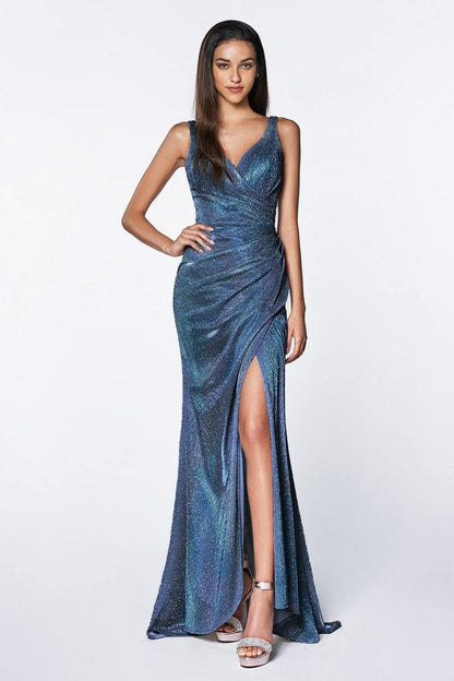 Long Formal Form Fitting Glitter Prom Dress - The Dress Outlet Cinderella Divine