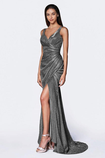 Long Formal Form Fitting Glitter Prom Dress - The Dress Outlet Cinderella Divine