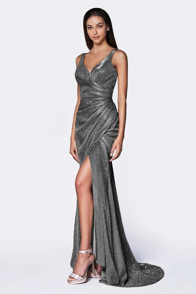 Long Formal Form Fitting Glitter Prom Dress - The Dress Outlet Cinderella Divine