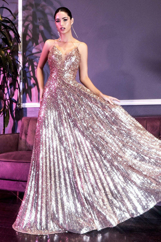 Sparkling Iridescent Long Prom Dress - The Dress Outlet