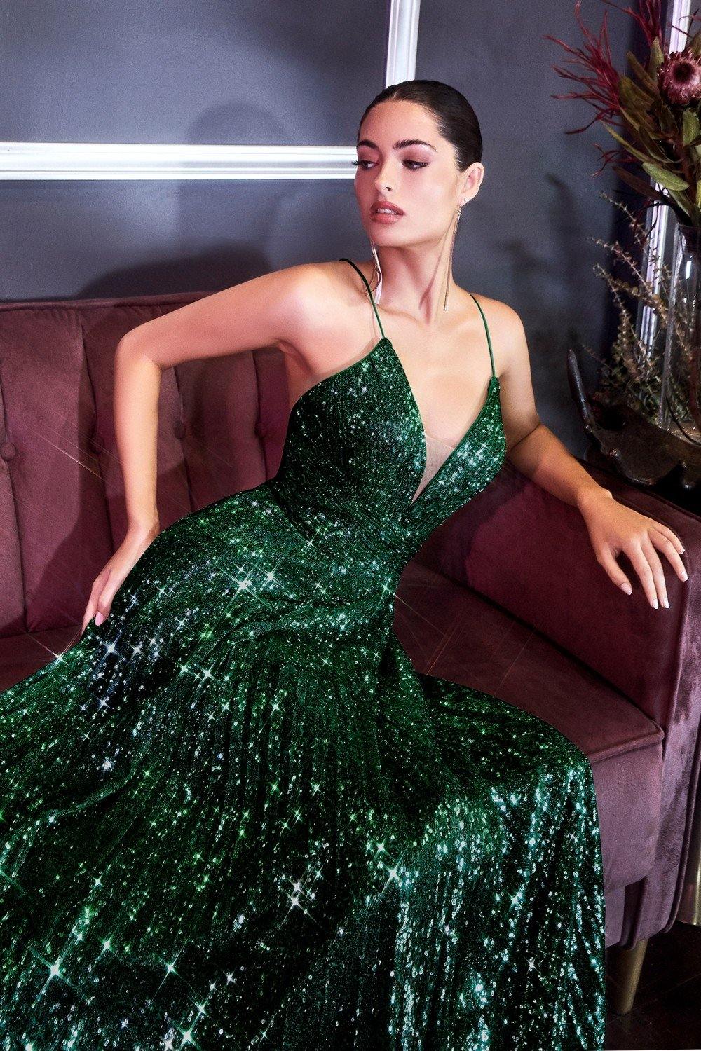 Sparkling Iridescent Long Prom Dress - The Dress Outlet