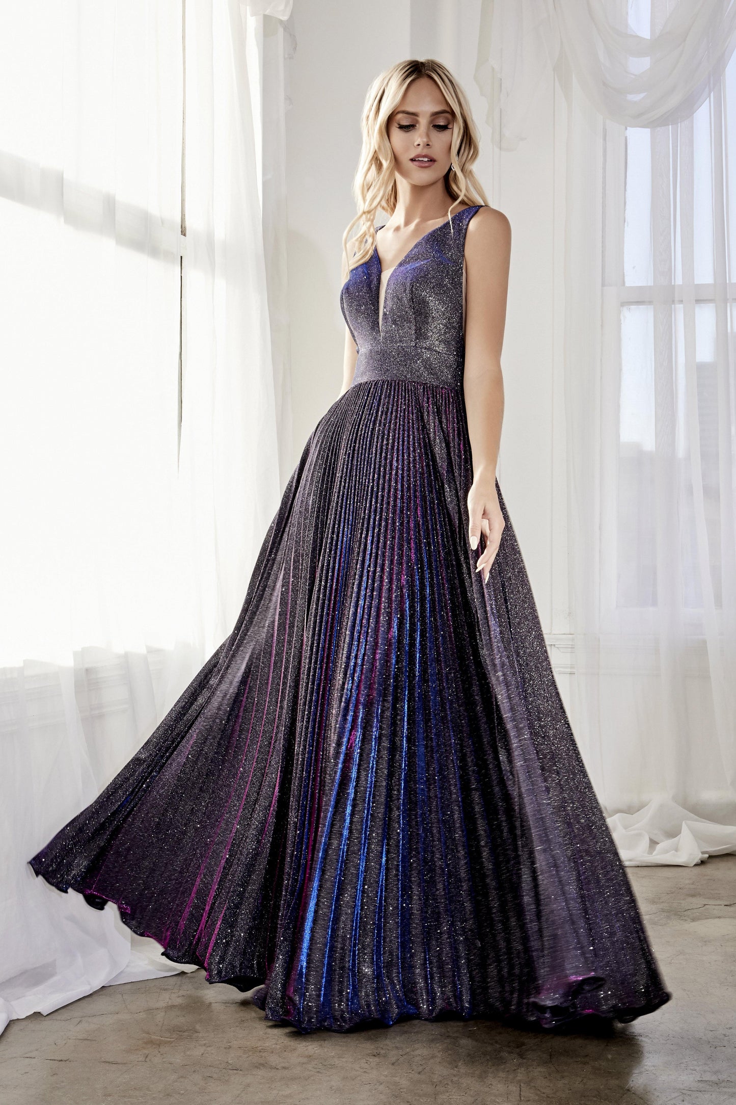 Prom Formal Glitter Metallic Evening Long Dress - The Dress Outlet Cinderella Divine