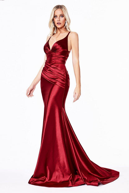 Long Fitted Prom Dress Burgundy