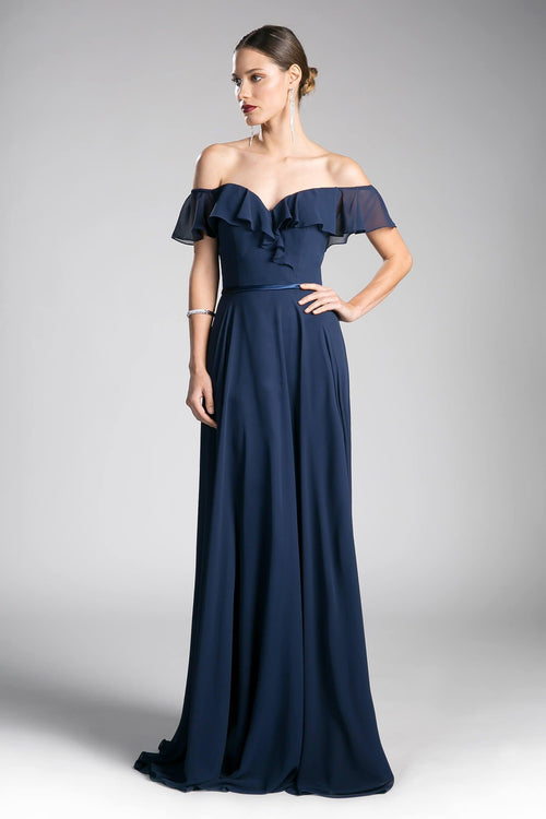 Fuchsia Cinderella Divine CJ246 Off Shoulder Ruffled Chiffon Empire Waist Formal Dress for 86.99 The Dress Outlet