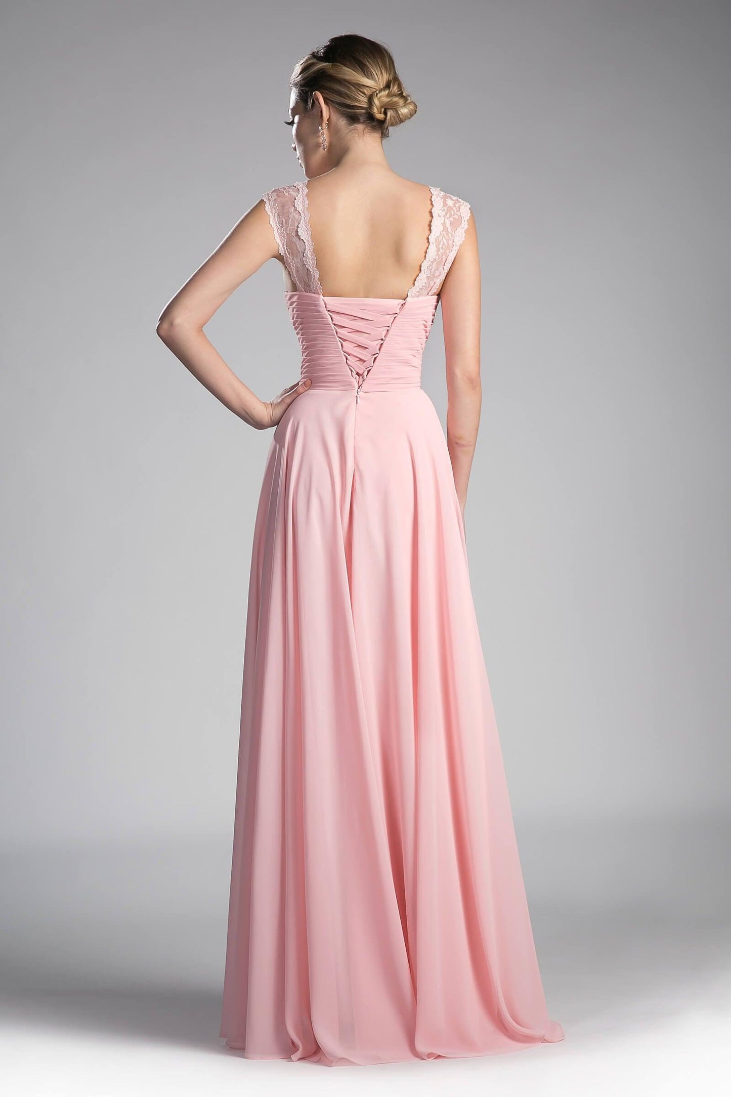 Long Sleeveless Chiffon Corset Back Prom Dress - The Dress Outlet Cinderella Divine