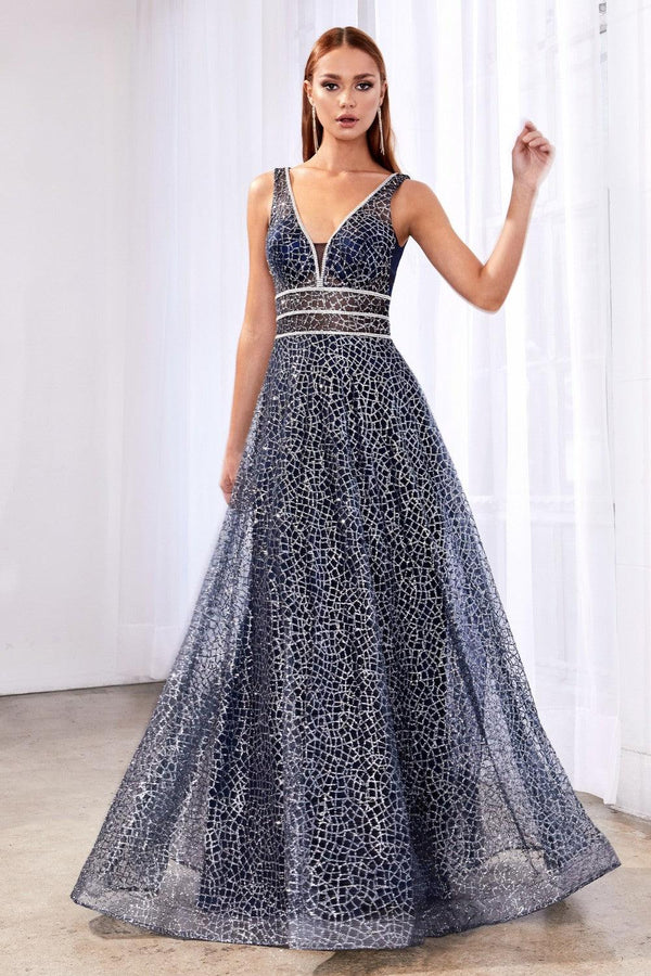 Long A Line Prom Metallic Dress Evening Gown - The Dress Outlet