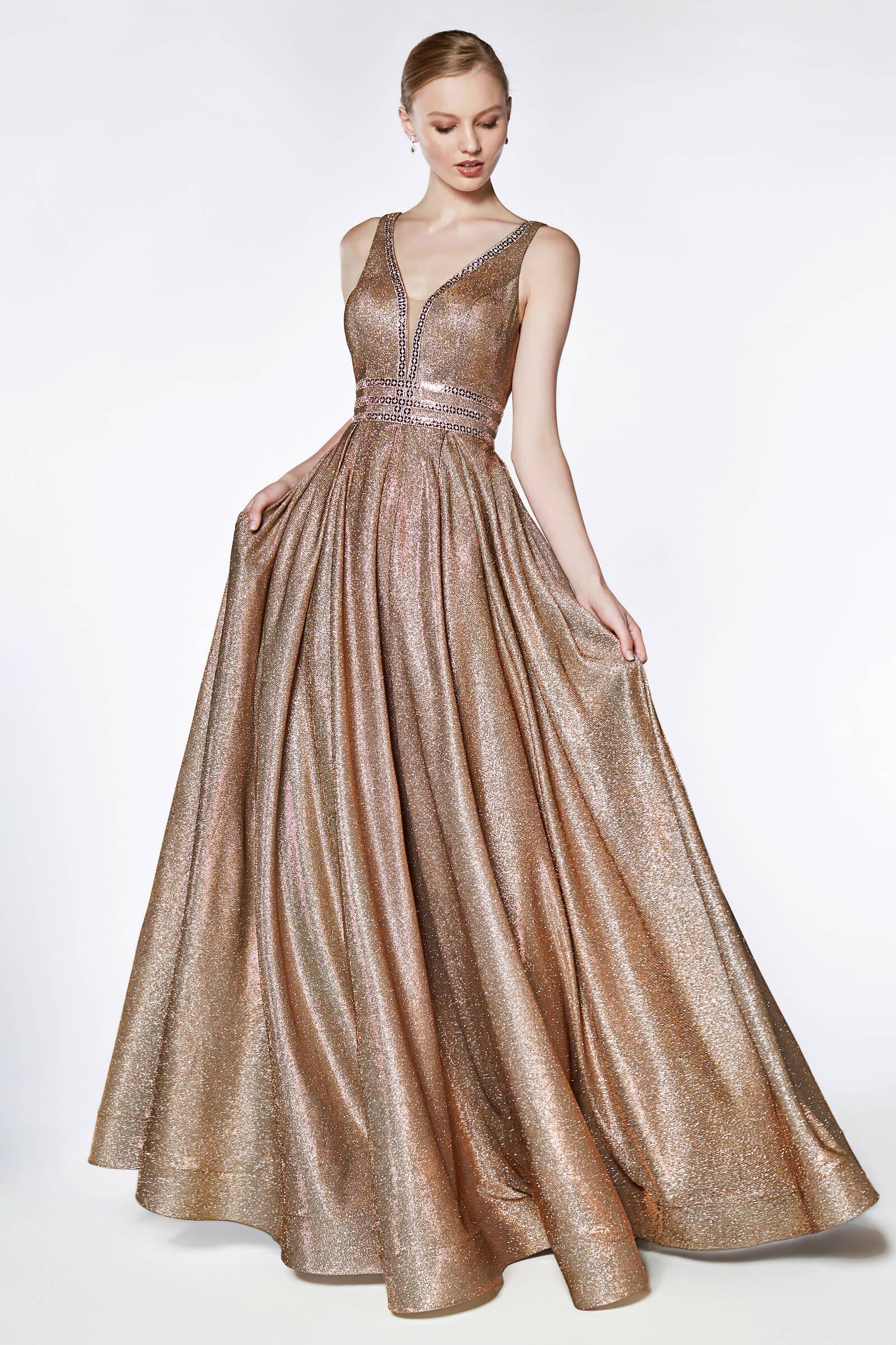Long Metallic Formal Prom Dress Ball Gown - The Dress Outlet Cinderella Divine