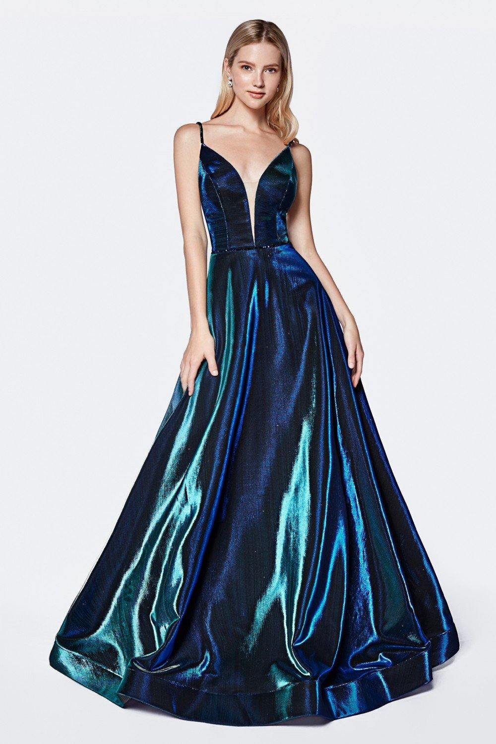 Long Metallic Prom Dress - The Dress Outlet
