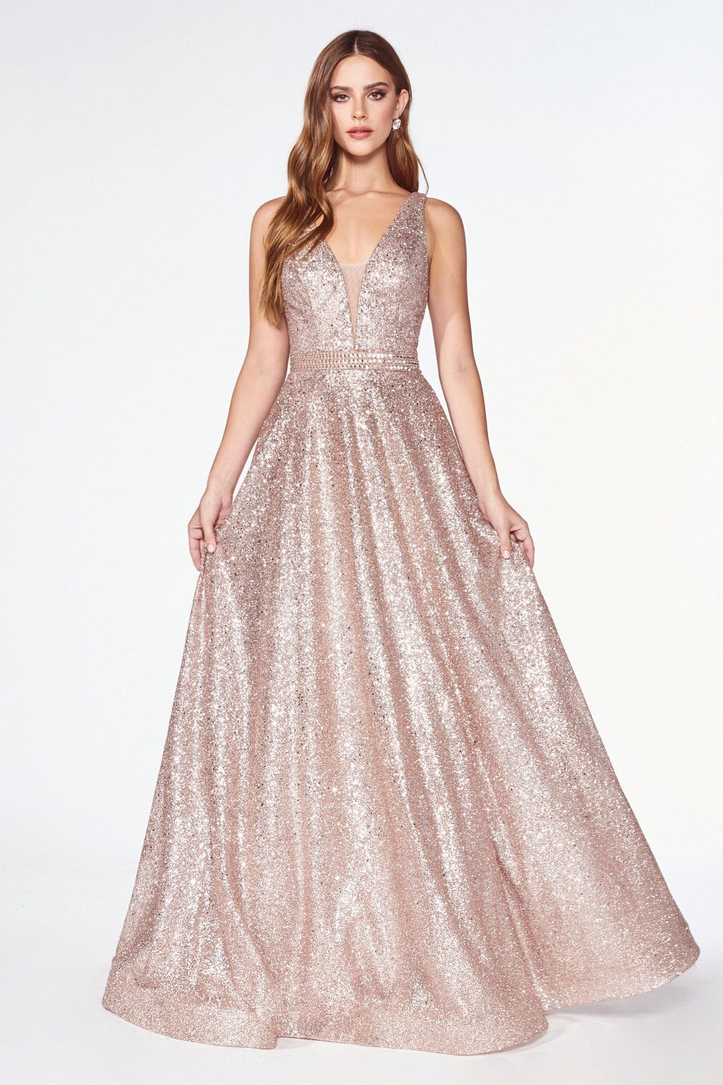 Prom Long Sleeveless Glitter Evening Formal Dress - The Dress Outlet Cinderella Divine