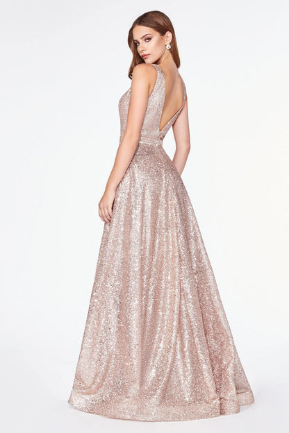 Prom Long Sleeveless Glitter Evening Formal Dress - The Dress Outlet Cinderella Divine