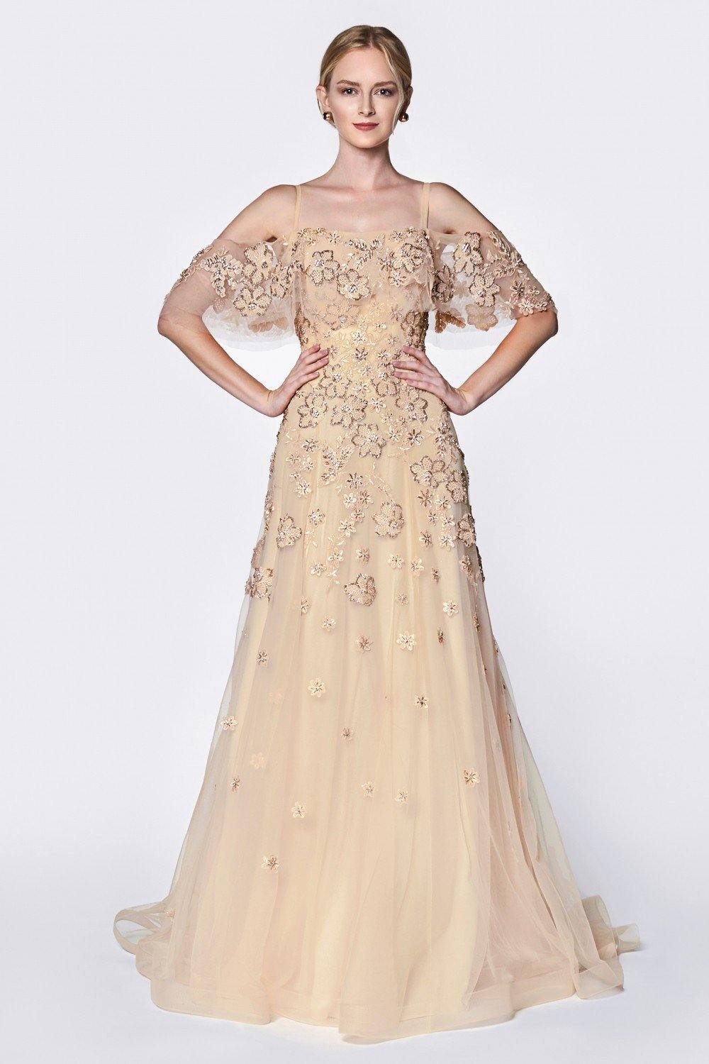 Long Formal Off Shoulder Floral Prom Dress - The Dress Outlet Cinderella Divine