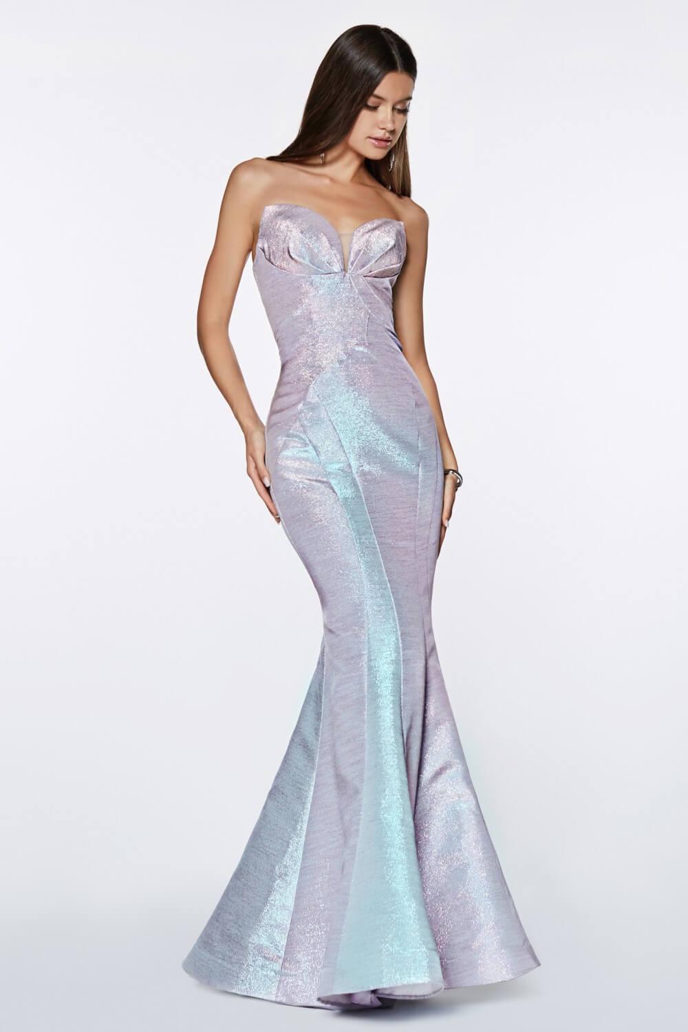 Strapless Long Metallic Mermaid Gown Prom Dress - The Dress Outlet Cinderella Divine