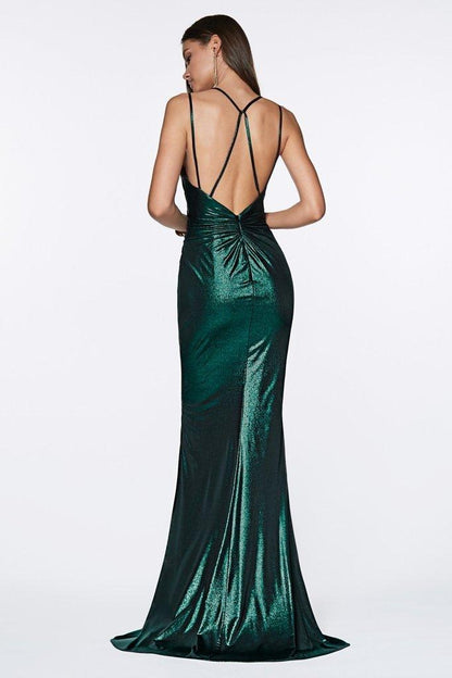 Long Fitted Metallic Gown Prom Dress - The Dress Outlet