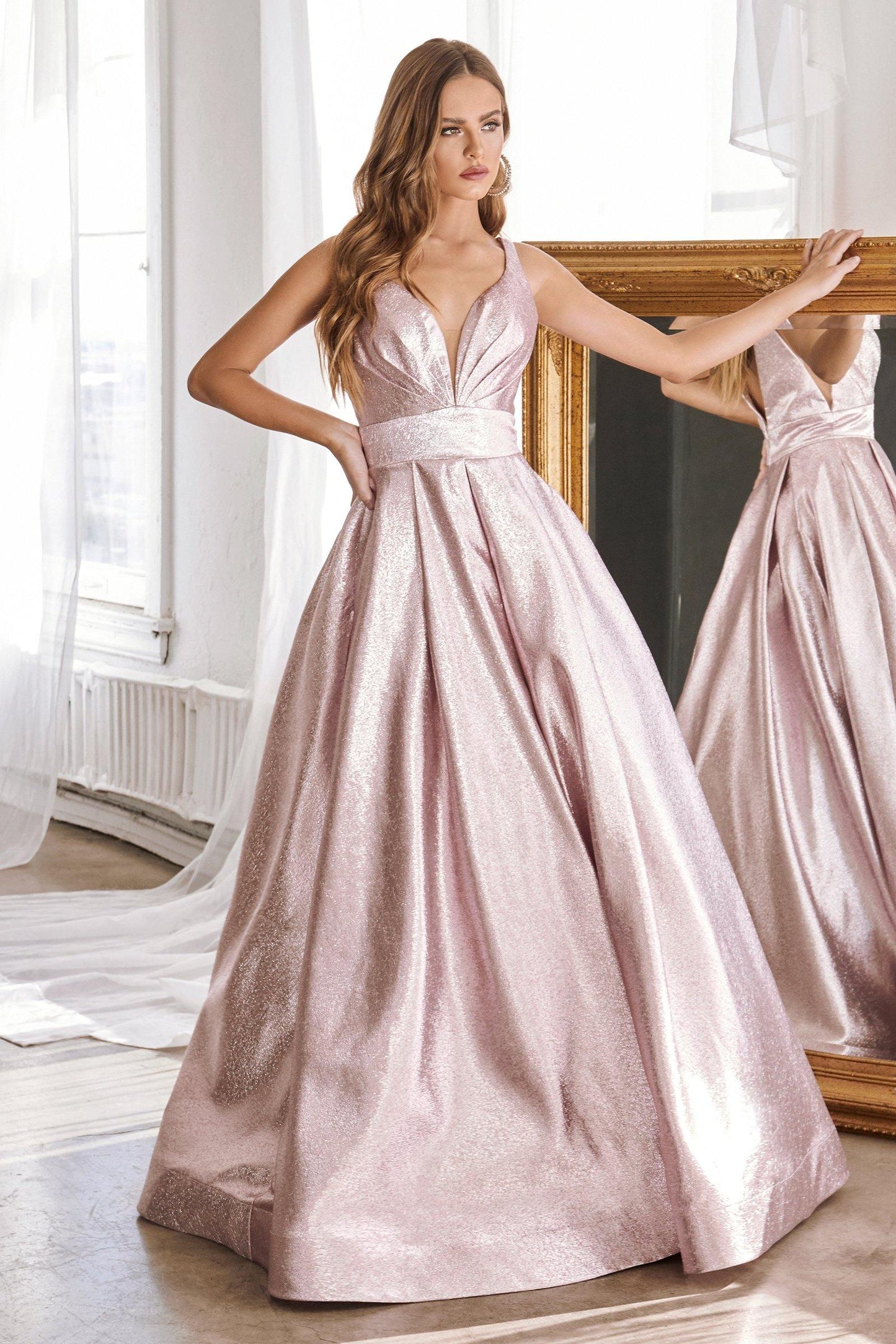Long Formal Sleeveless Metallic Prom Ball Gown - The Dress Outlet Cinderella Divine