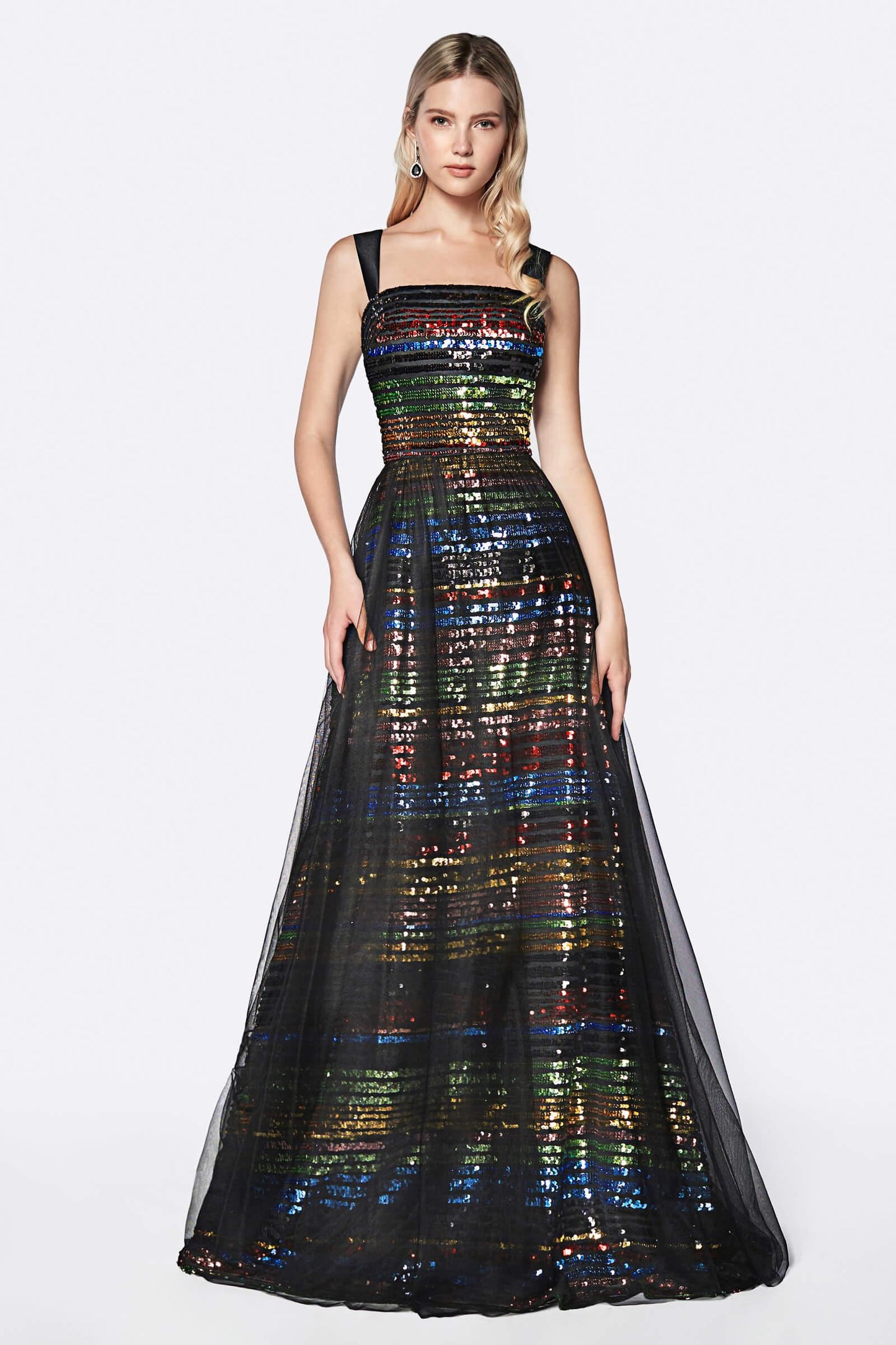 Long Striped Prom Dress Evening Dress - The Dress Outlet Cinderella Divine