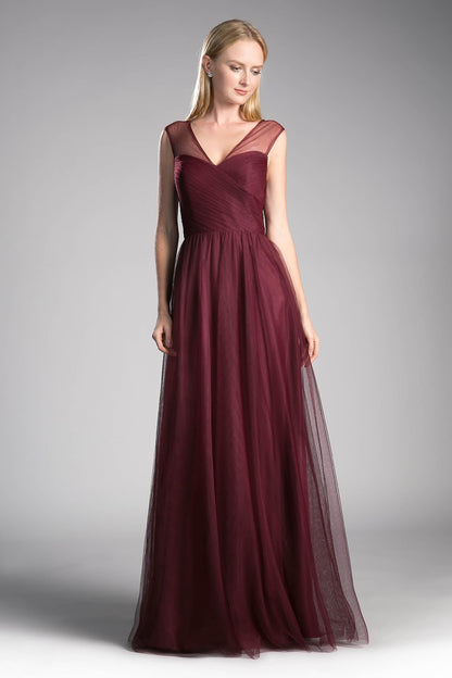 Long V Neck Prom Dress Bridesmaid Gown - The Dress Outlet Cinderella Divine