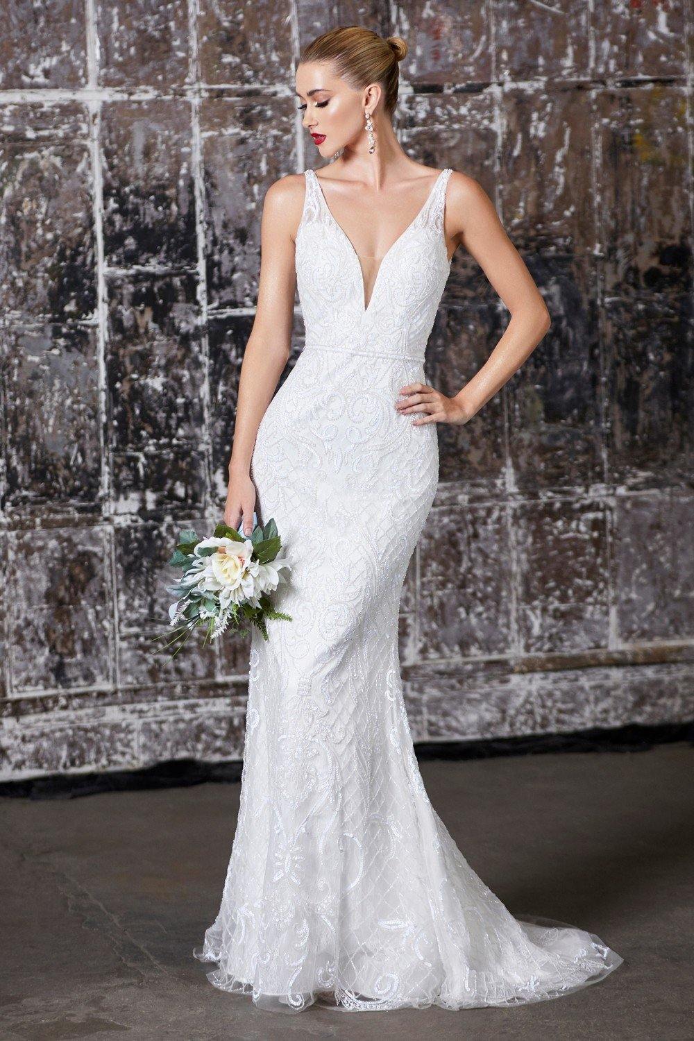Long Fitted Bridal Wedding Dress - The Dress Outlet