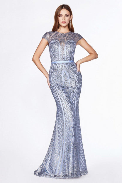 Long Fitted Glitter Prom Dress - The Dress Outlet