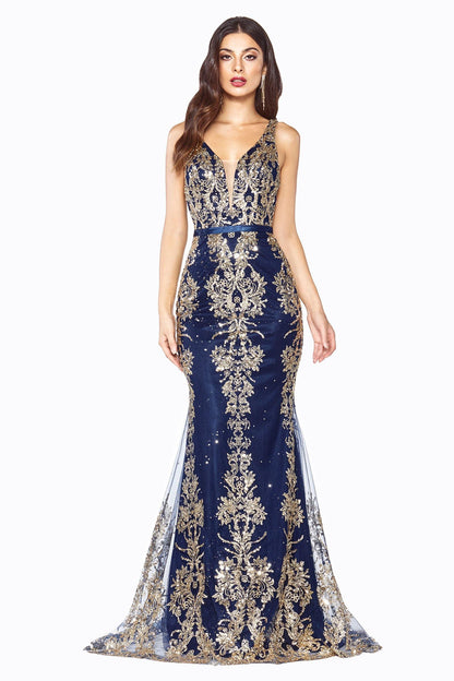Long Formal Glitter Print Mermaid Prom Dress - The Dress Outlet Cinderella Divine